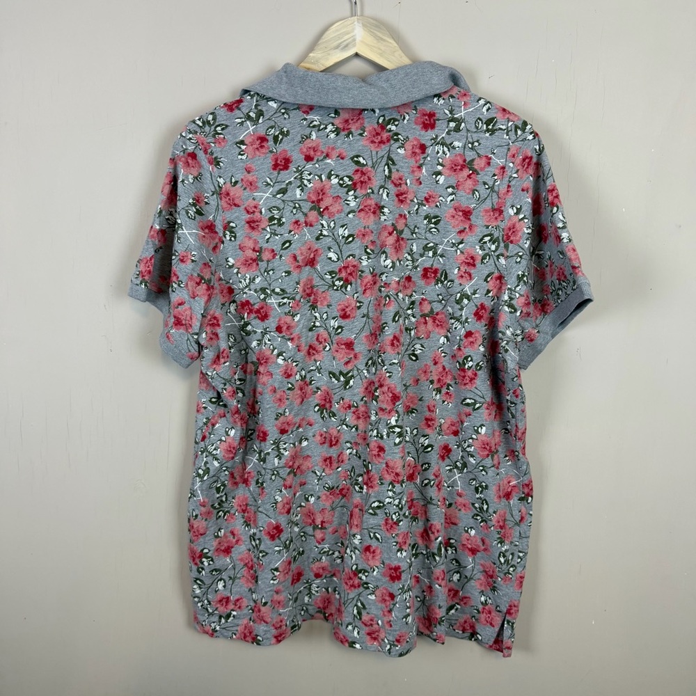 Woman Within Polo Top 4X 2X 26/28 Short Sleeve Casual Shirt Gray Floral Printed - Picture 7 of 10